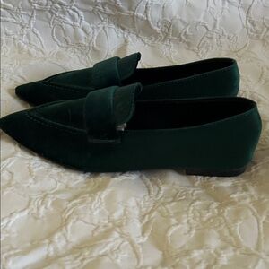 Dark Green Velvet Loafers